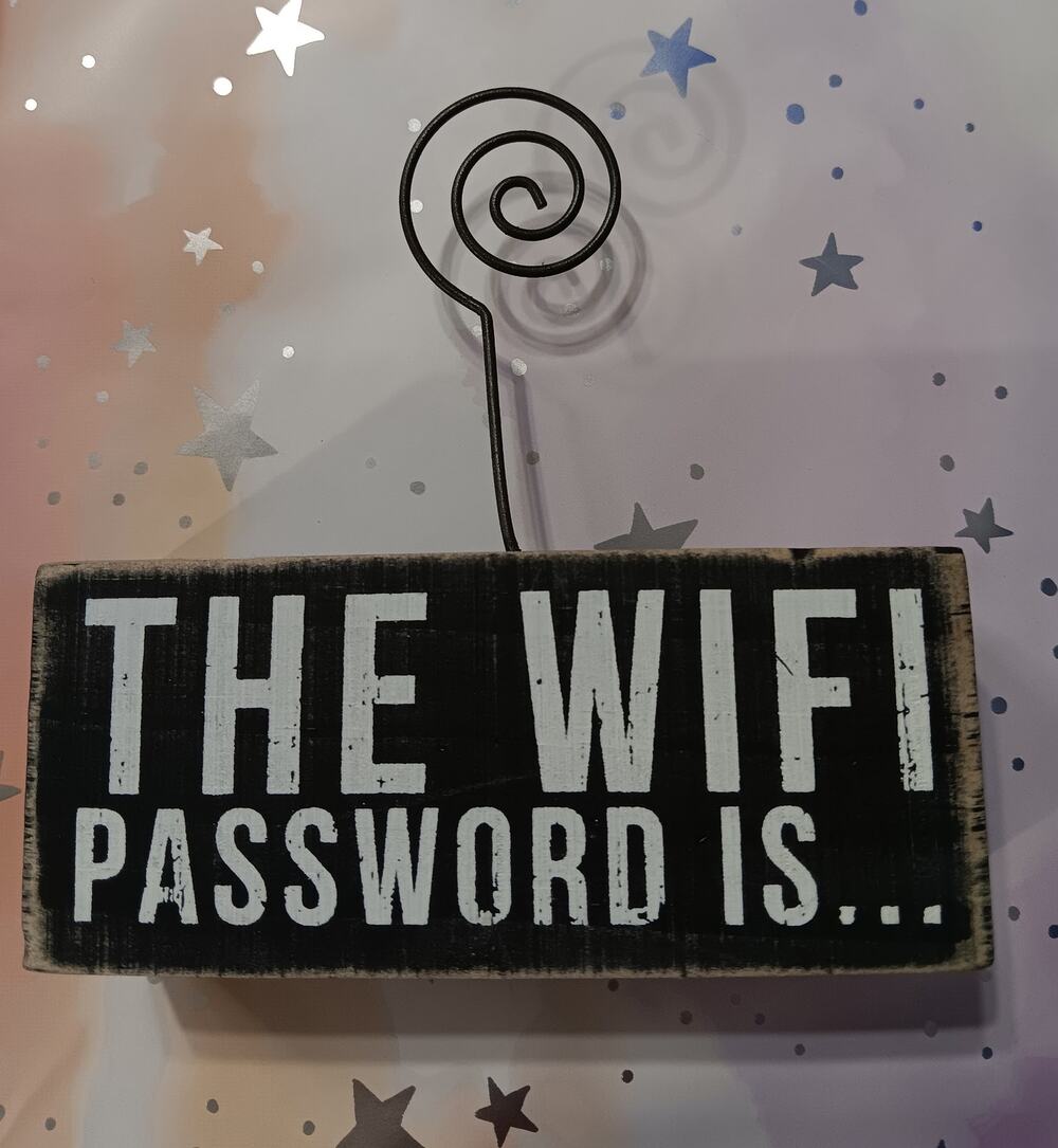 The Wifi Password Is..." Wooden Photo Block w Wire Coil Primitives by Kathy